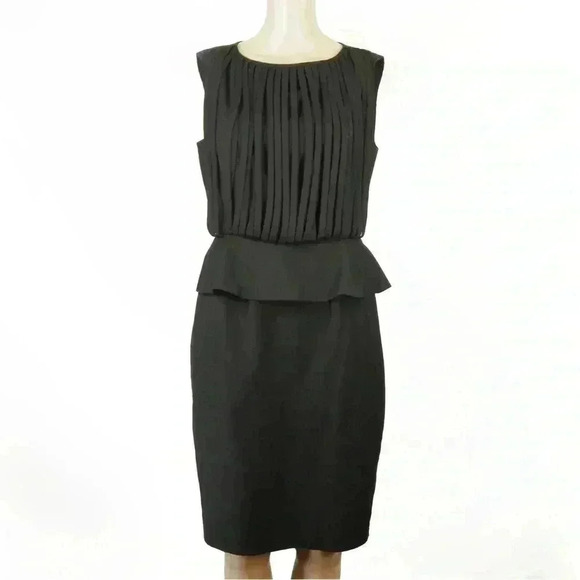 Ted Baker London Black Wool Strap Avant Garde Peplum Midi Sleeveless Dress - Picture 1 of 4